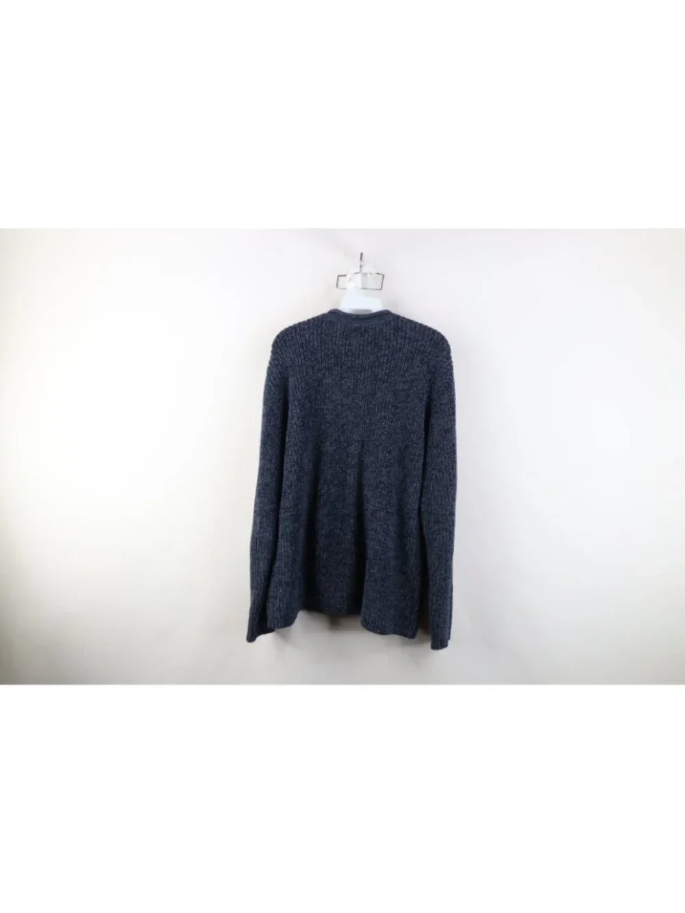 Vtg 90s LL Bean Mens Large Blank Marled Ribbed Knit Henley Sweater Blue Cotton